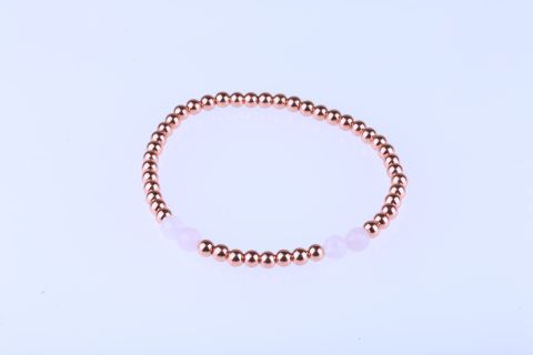 Armband Hematite , rosegold, Kugel, 4mm, mit Rosenquarz, facettiert, 6mm, 20cm