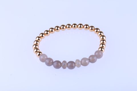 Armband Hematite , gold, Kugel, 6mm, mit Achat, grau, facettiert, 7mm, 20cm