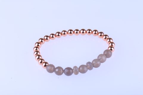 Armband Hematite , rosegold, Kugel, 6mm, mit Achat, grau, facettiert, 7mm, 20cm