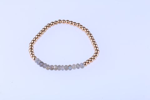 Armband Hematite , gold, Kugel, 4mm, mit Labradorit, facettiert, 5x4mm, 20cm