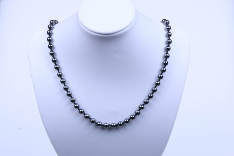 Kette Hematite, schwarz, Kugel, 6mm, Karabiner silberfarben, 42cm m.Verlängerung