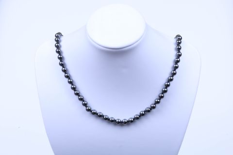 Kette Hematite, schwarz, Kugel, 6mm, Karabiner goldfarben, 60cm