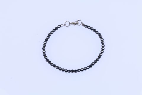 Armband Hematite, schwarz, Kugel, 4mm, Karabiner silberfarben, 18cm