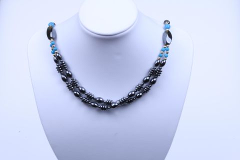 Kette Hematite, schwarz blau, Kugel, 6mm, Karabiner goldfarben, 60cm