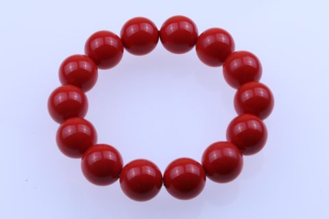 Armband Muschelkern, rot hell, Kugel, 14mm, 19cm