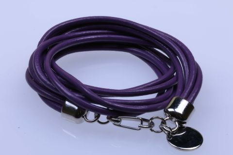 Armband Leder, lila, 5fach zum wickeln, Metall silberfarben, 39cm