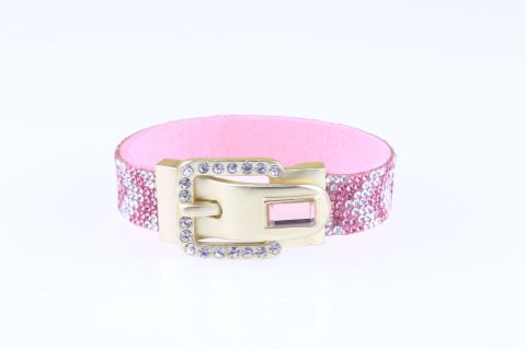 Armband Leder m.Straß, rosa silber, Metall Gürtelschnalle, 20cm