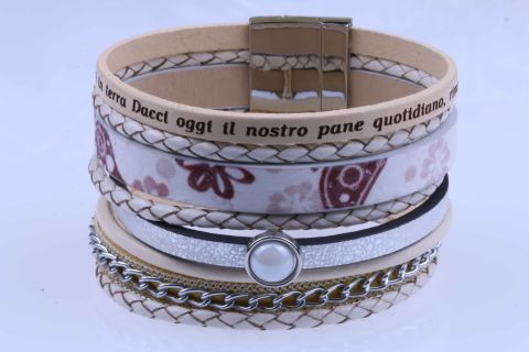 Armband Leder, creme, 8fach, 19,5cm