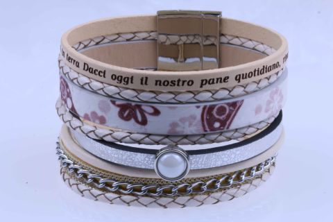 Armband Leder, creme, 8fach, 19,5cm