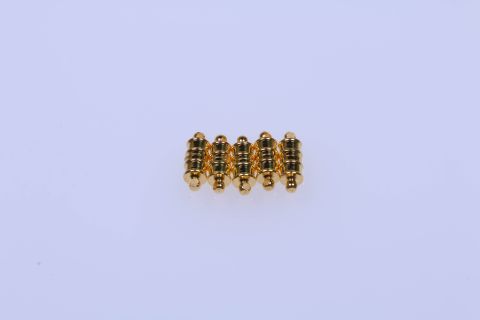 Verschluss Magnet 5 Stück, Walze gerillt, 6x10mm, Metall goldfarben,