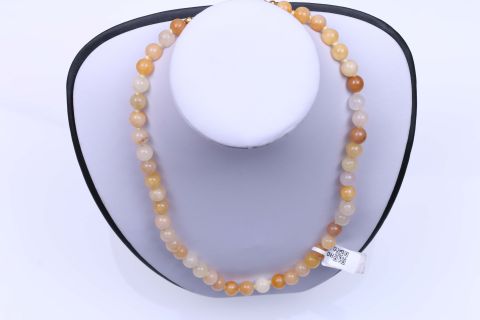 Kette geknotet Calcite, gelb, rund, 8mm, 44 cm, Karabiner gold farbig m.Verl.