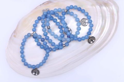 Armband Blauquarz gefärbt, blau, rund, 8mm, 19cm